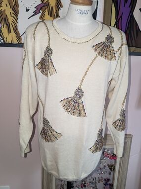 Victoria Harbor vintage 80s Cream beaded Sweater